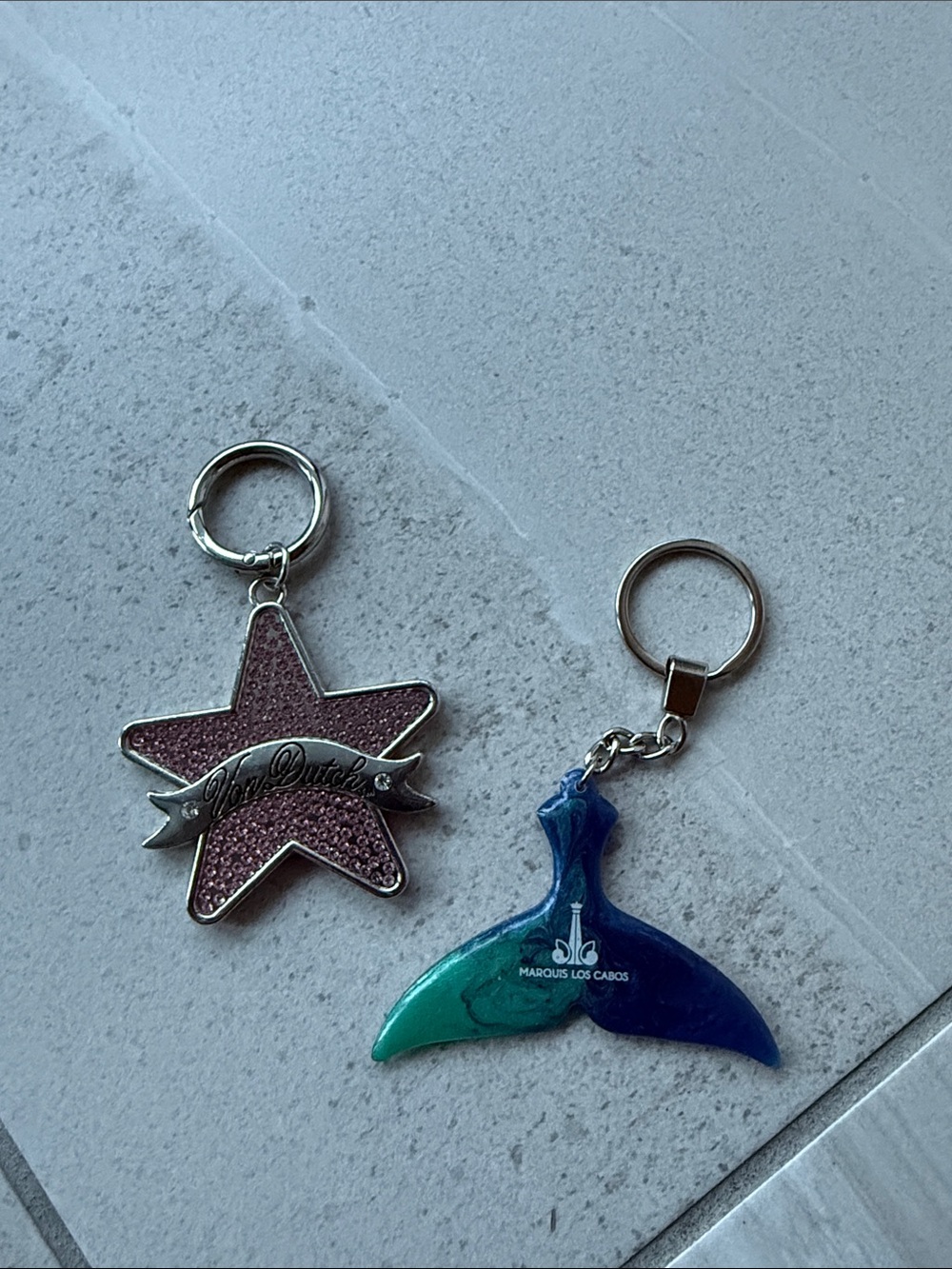 Blue-Green Whale Tail Keychain and Von Dutch